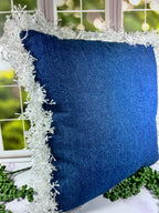 Cow Head Denim 15 1/2 x 15 1/2 Embordered Pillow with Fringe