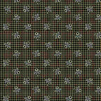 Fabric from the Midnight Lace collection with blue floral patterns on a green checkered background. Sold by Sewing Bee Studio.