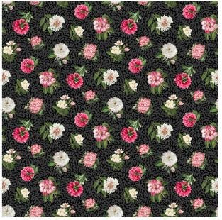Northcott Fabric - Tossed Medium Peonies Black (Bloom)