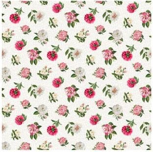 Northcutt Fabric - Tossed Medium Peonies White (Bloom)