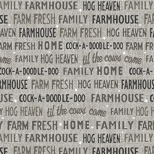 Benartex Fabric - Farm Words in Grey (Farm Fresh)
