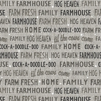 Benartex Fabric - Farm Words in Grey (Farm Fresh)