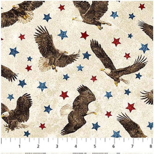 Northcott Fabric - Stars & Stripes Cream Soaring Eagles (Stonehenge)