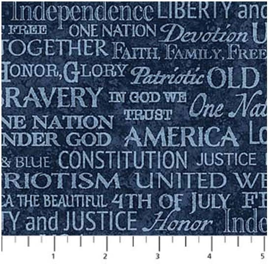 Northcott Fabric - Stars and Stripes Navy Inspire Words (Stonehenge)