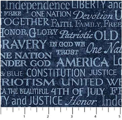 Northcott Fabric - Stars and Stripes Navy Inspire Words (Stonehenge)