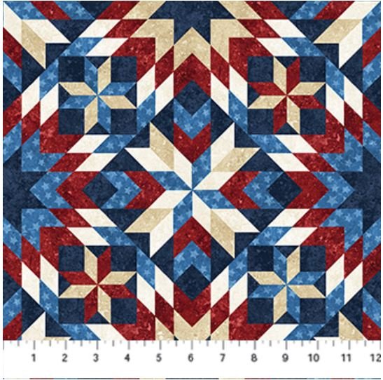 NORTHCOTT - Stars & Stripes Navy Multi Quilt Blocks (Stonehenge) 25338-49