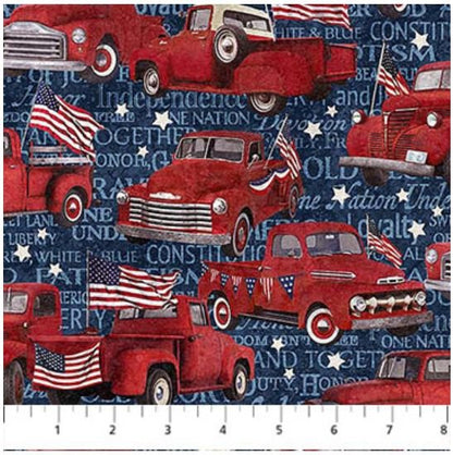 Northcott Fabric - Stars and Stripes Navy Multi Trucks (Stonehenge)
