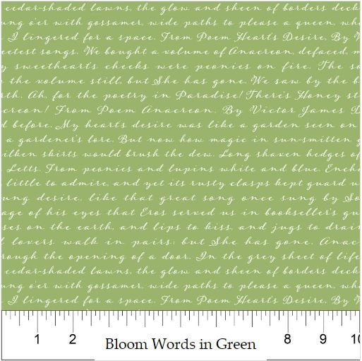 Northcott Fabric - Garden Words in Green (Bloom)