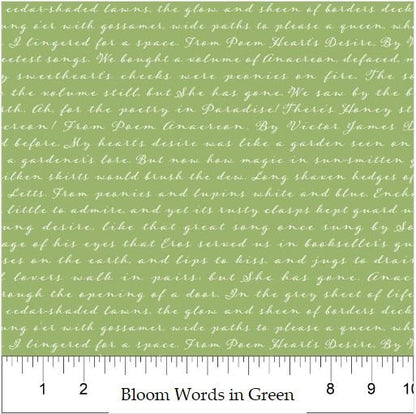 Northcott Fabric - Garden Words in Green (Bloom)